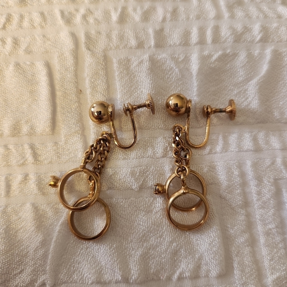 Vtg 1950's Gold Plated Alice Wedding Band Engagement Ring Screw-Back Earrings